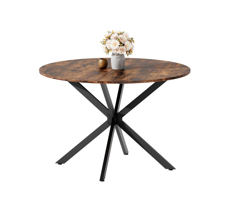 Table à Manger 120x120x76 Cm Pieds En X Réglables Fer Brun Noir