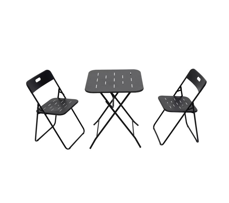 Salon De Jardin Pliant 60x60x73 Cm Pliant 2 Places Acier Noir