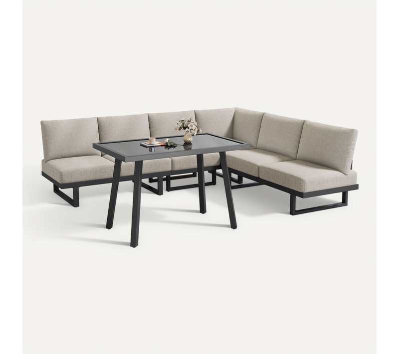 Salon De Jardin 5 Places Convertible, Dossier Mobile Polyester Gris