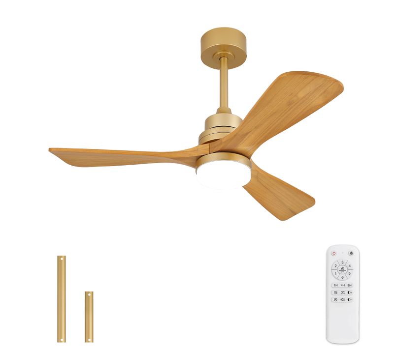 Ventilateur De Plafond Lumière, Télécommande, Bois Et Métal, Chêne Doré