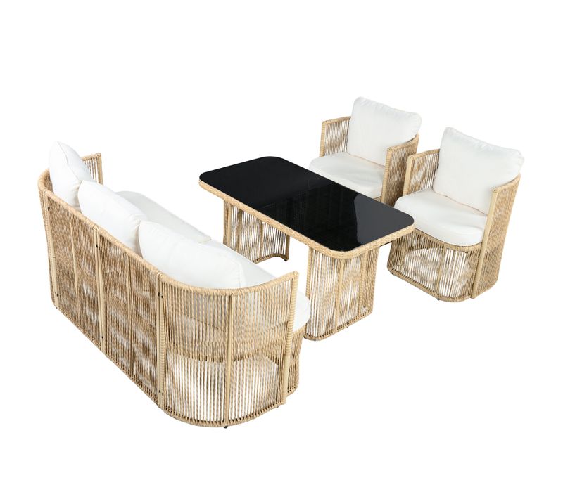 Salon De Jardin Avec Canapé 3 Places Et Table 120 Cm Beige Et Noir