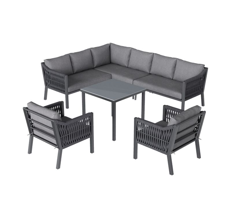 Salon De Jardin D'angle 8 Places Gris