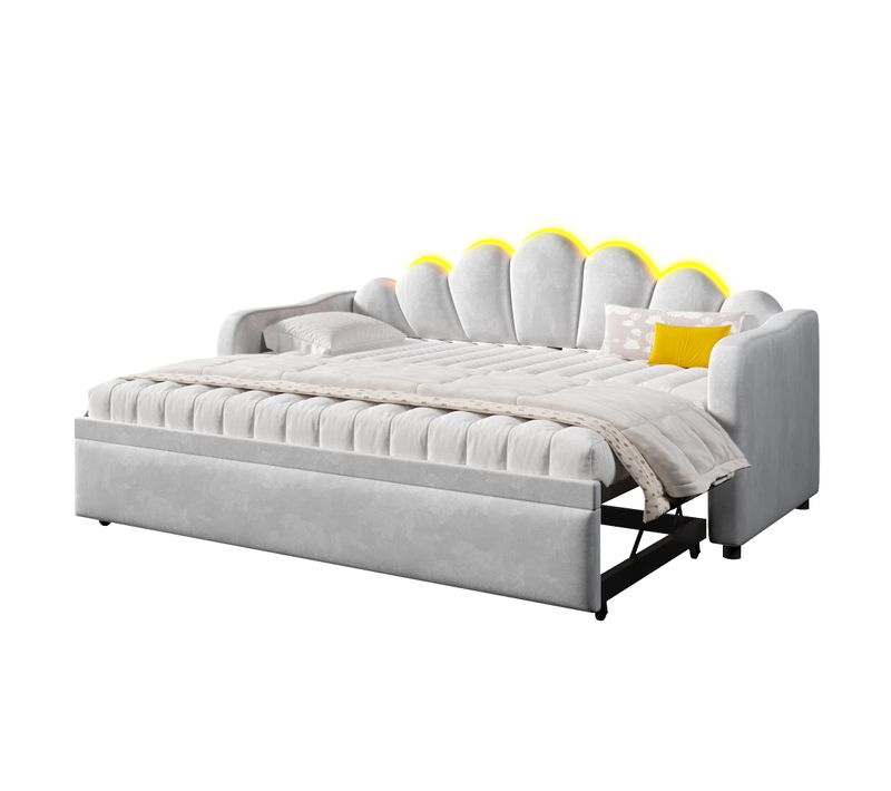 Lit De Jour Gigogne 90x200 Cm Avec LED Gris