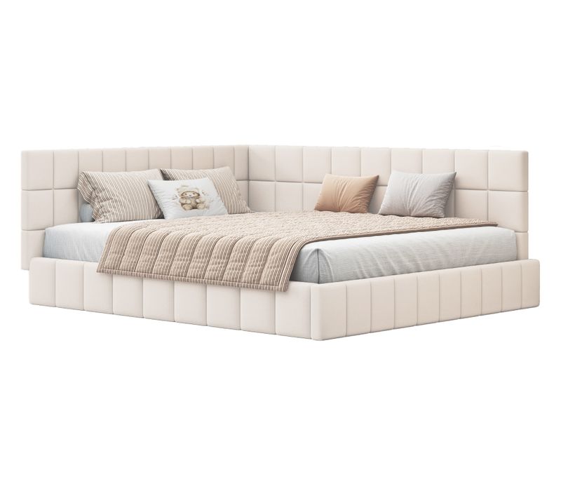 Lit Double Adulte 160x200 Canapé-lit Multifonction Velours Beige Structure Solide