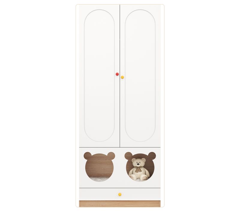 Armoire Enfant Avec Penderie, Niche Basse Pour Chat, 80x50x200 Cm, Mdf Blanc + Naturel