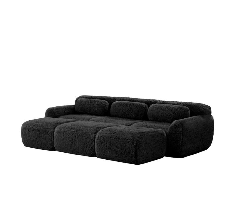 Canapé Compressé Modulable 3 Places En Peluche, Avec Configuration Flexible, Noir