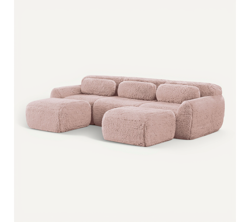 Canapé Modulaire En Peluche, Avec Pouf Relié Et Base Antidérapante, Rose