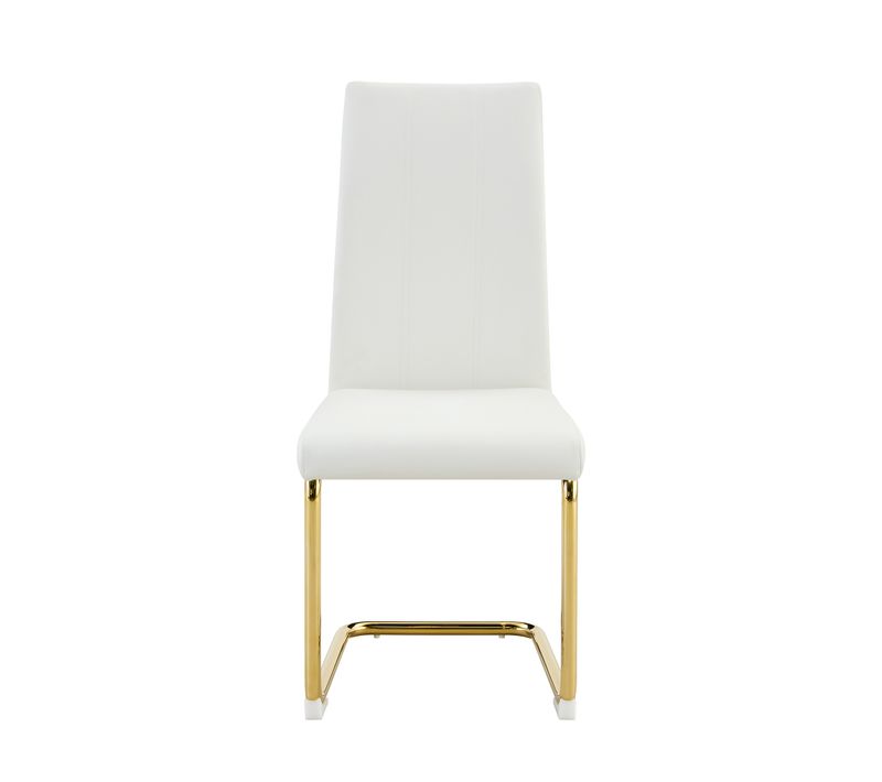 Lot De 2 Chaise De Salle À Manger En Simili, Avec Piètement Doré, Pour Cuisine, Blanc