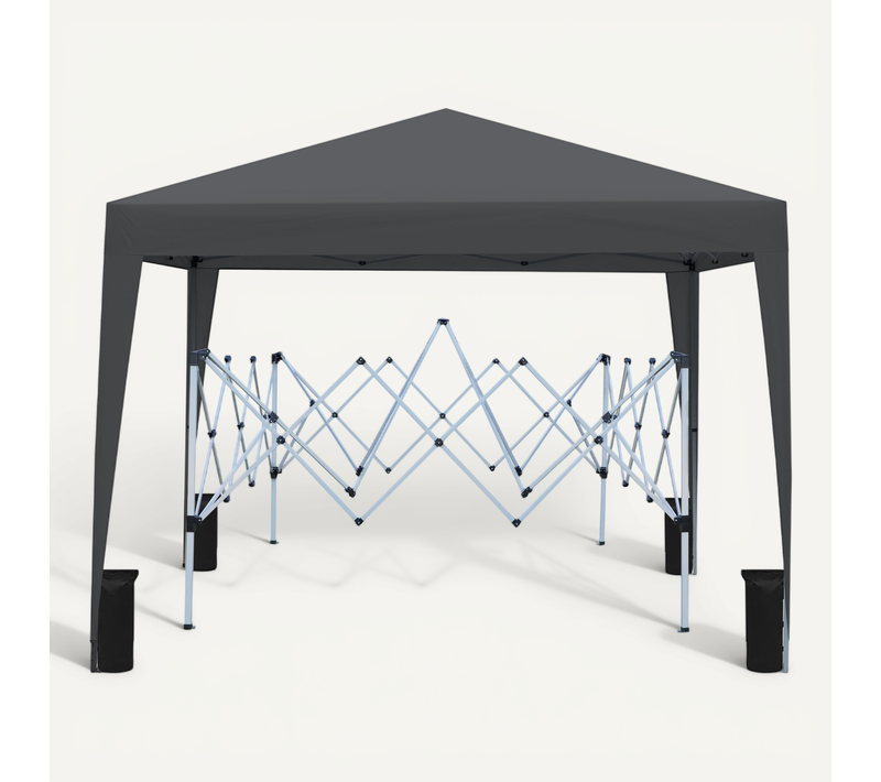 Kiosque De Jardin Pliable Avec 4 Parois, Fenêtres Et Sacs De Lestage, Noir, 3 × 3 M