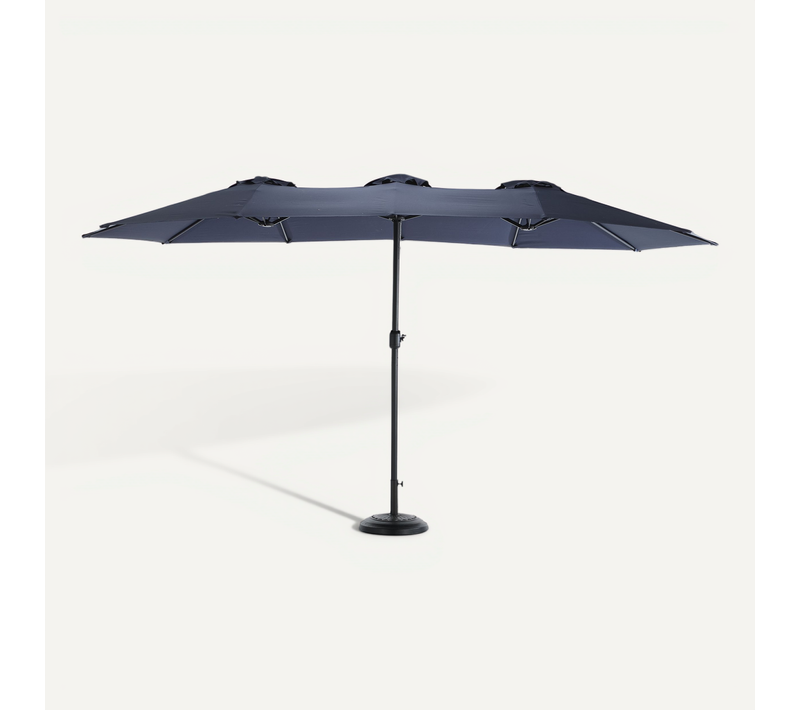 Parasol De Jardin Rectangulaire Double Face Avec Manivelle En Polyester Bleu Marine 14,8 Ft