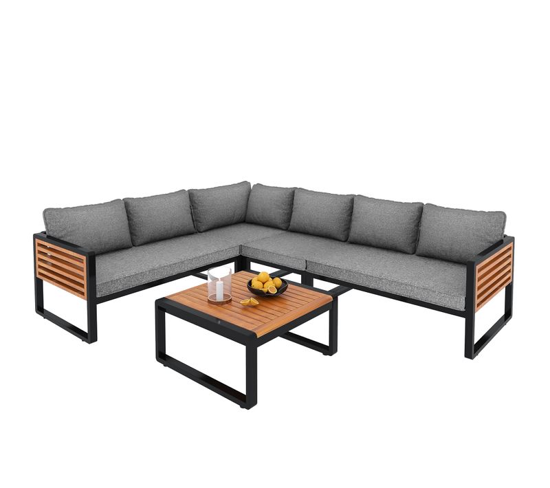 Salon De Jardin 5 Places En Polyester Avec Table Basse Et Assises Modulables - Gris