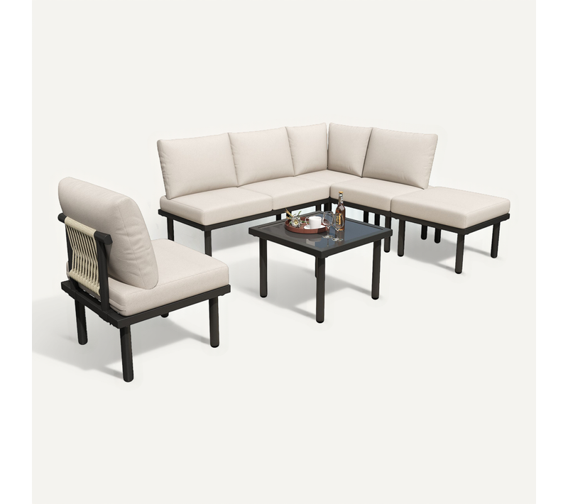 Salon De Jardin Avec Fauteuils, Table Basse Et Coussins - Style Moderne - Beige