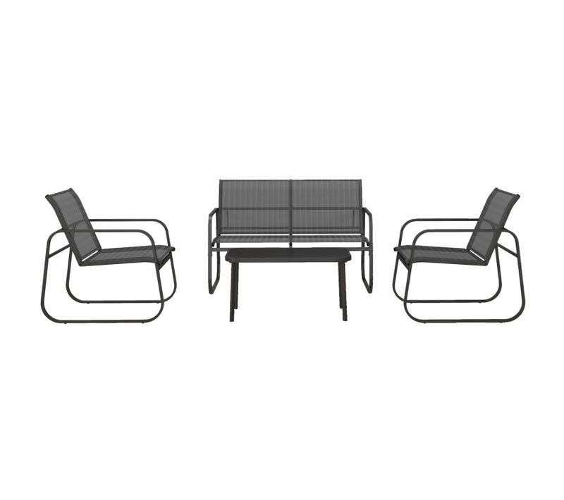 Salon De Jardin 4 Places En Maille Avec Canapé 2 Places, 2 Chaises Et Table Basse - Noir