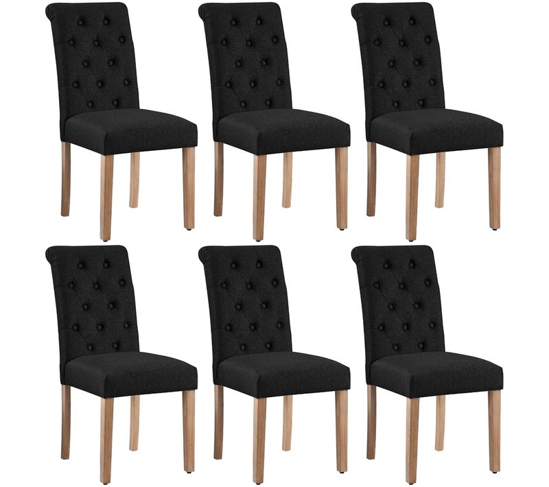 Lot De 6 Chaises De Salle à Manger Haut Dossier Revêtement Pieds En Bois Noir