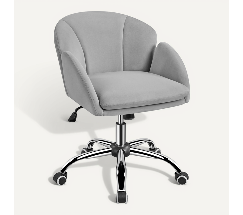 Chaise Bureau Design Fleur En Similicuir Réglable En Hauteur Avec Dossier Arrondi  Gris Clair