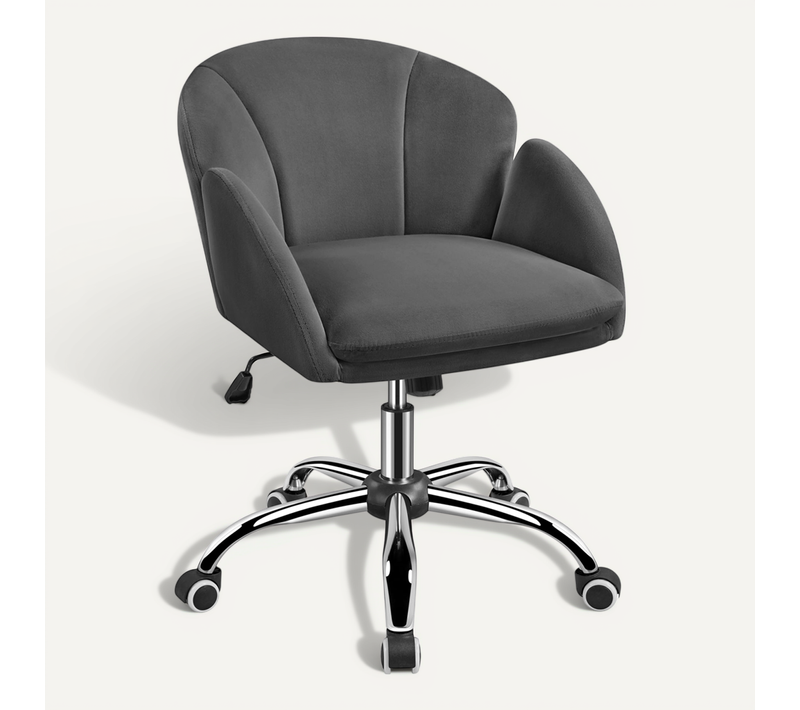 Chaise Bureau Design Fleur En Similicuir Réglable En Hauteur Avec Dossier Arrondi Gris Foncé