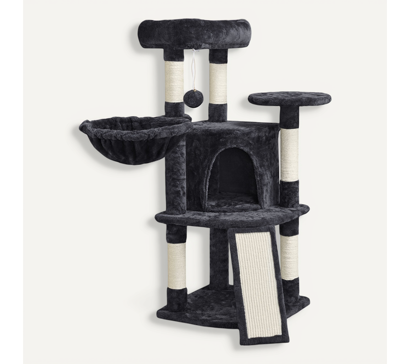 Arbre à Chat Multiniveau Avec Poteaux En Sisal, Perchoir, Panier Et Boule à Clochette, Noir