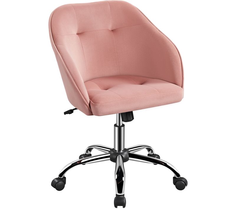 Chaise De Bureau En Velours Avec Roulettes Et Hauteur D'assise Réglable, Rose
