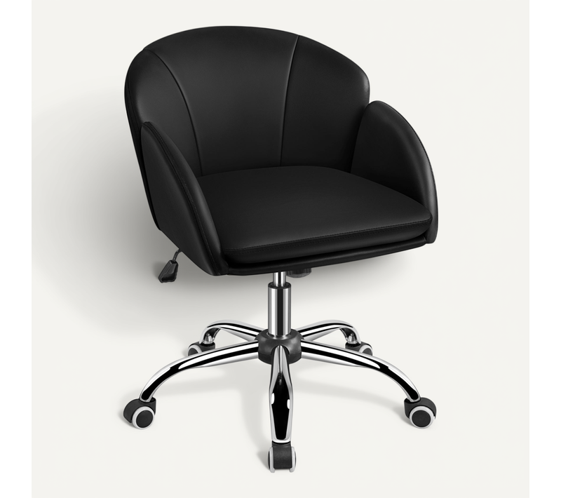 Chaise Bureau Design Fleur En Similicuir Réglable En Hauteur Avec Dossier Arrondi Inclinable, Noir