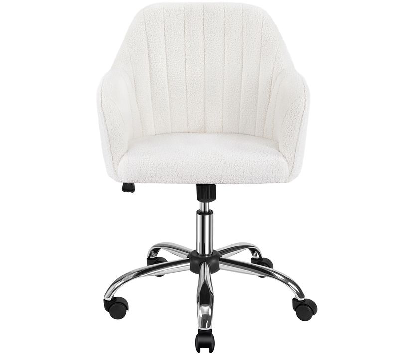 Chaise De Bureau En Tissu Bouclette à Roulettes Avec Assise Réglable En Hauteur, Ivoire