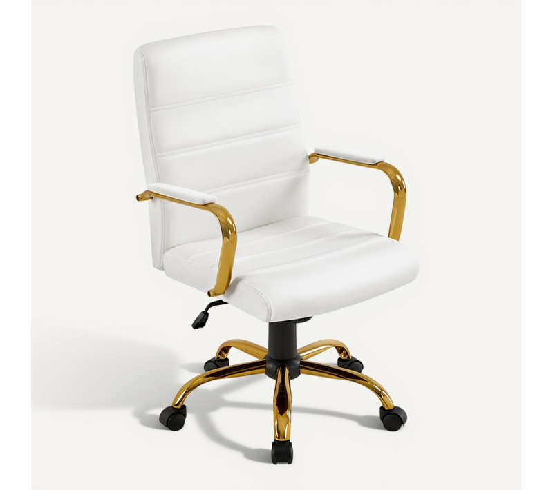 Chaise De Bureau En Similicuir Fauteuil De Bureau Rembourré Inclinable Blanc
