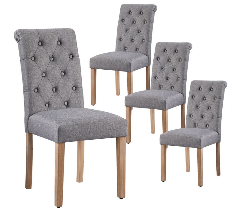 Lot De 4 Chaise De Salle à Manger Avec Revêtement En Tissu Et Pieds En Bois, Gris Foncé