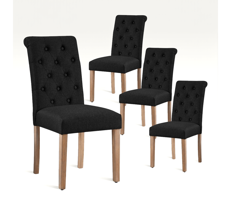 Lot De 4 Chaise De Salle à Manger Avec Revêtement En Tissu Et Pieds En Bois, Noir