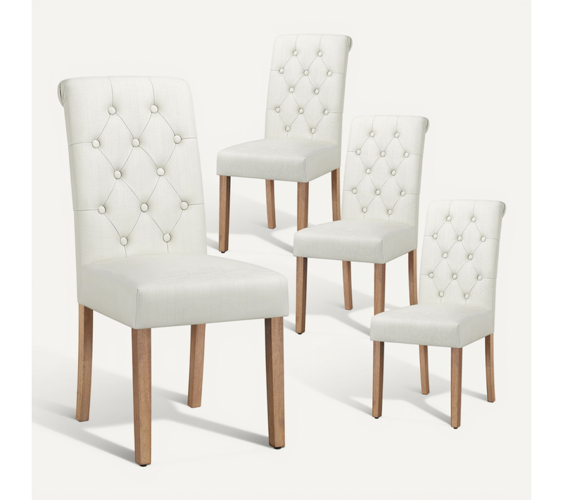 Lot De 4 Chaise De Salle à Manger Avec Revêtement En Tissu Et Pieds En Bois, Beige
