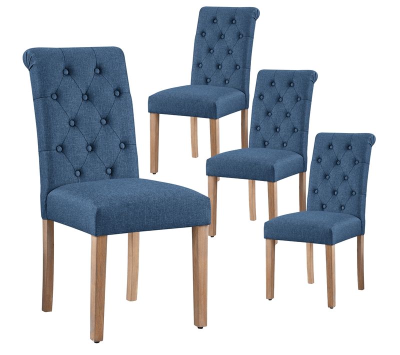 Lot De 4 Chaise De Salle à Manger Avec Revêtement En Tissu Et Pieds En Bois, Bleu