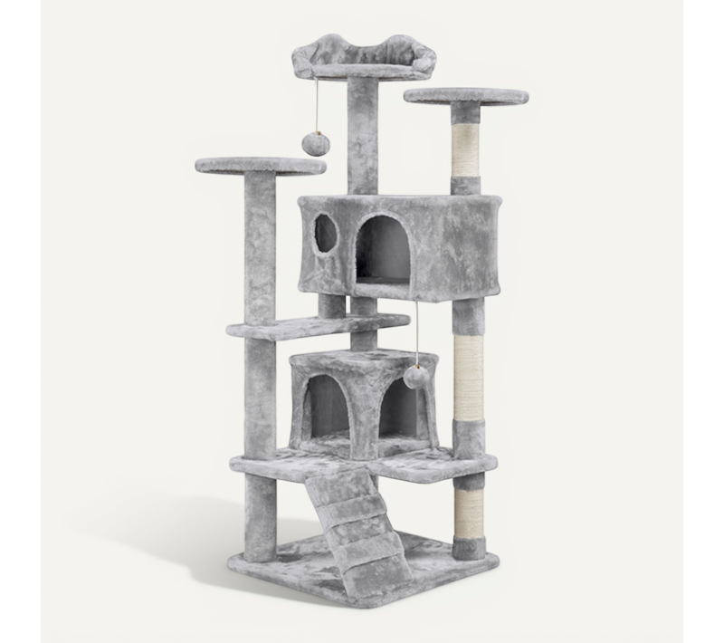 Arbre à Chat Multiniveau Avec Poteaux 137 Cm De Haut Gris Clair