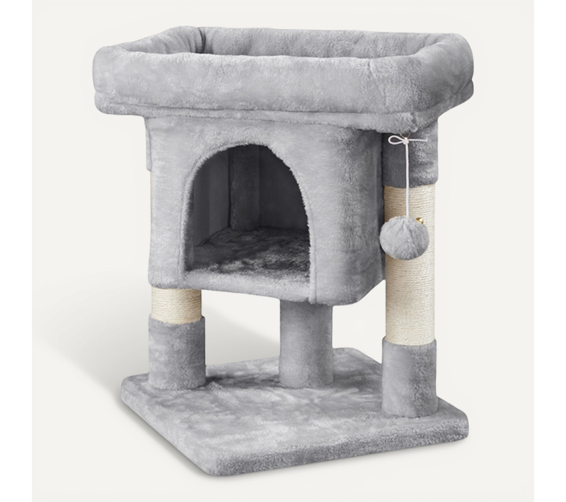 Arbre À Chat Design Avec Niche Et Plate-forme Hauteur 59cm Gris Clair