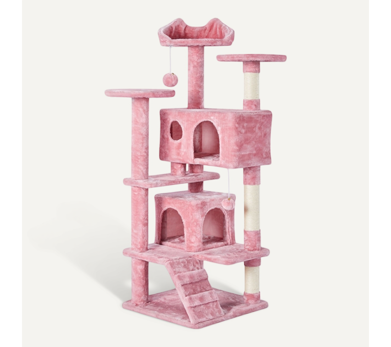 Arbre À Chat Multiniveau Avec Poteaux 137 Cm De Haut Rose