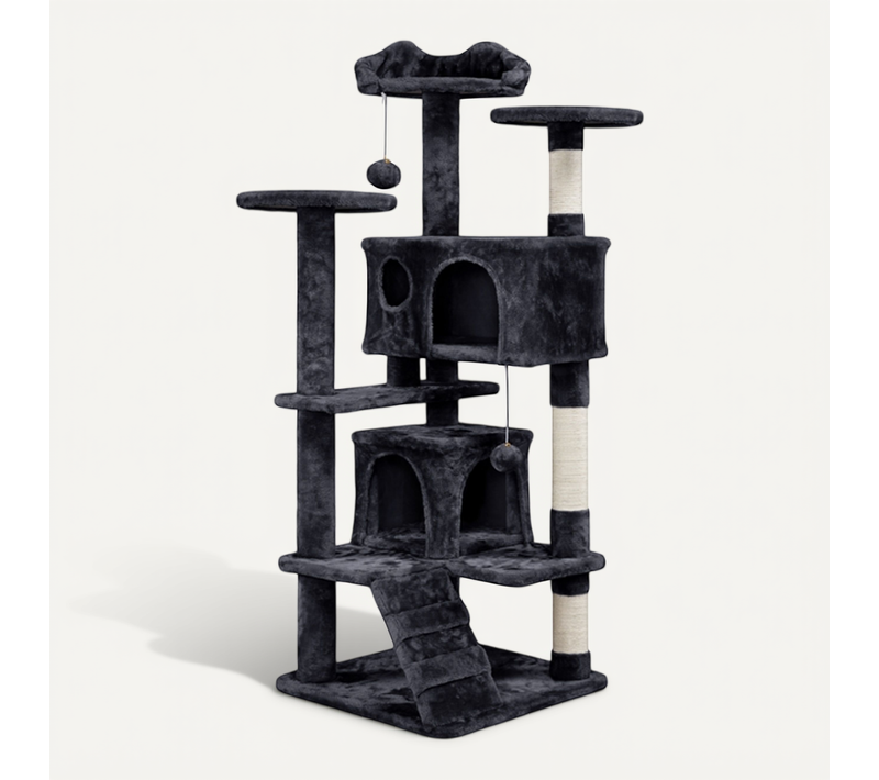 Arbre À Chat Multiniveau Avec Poteaux 137 Cm De Haut Noir