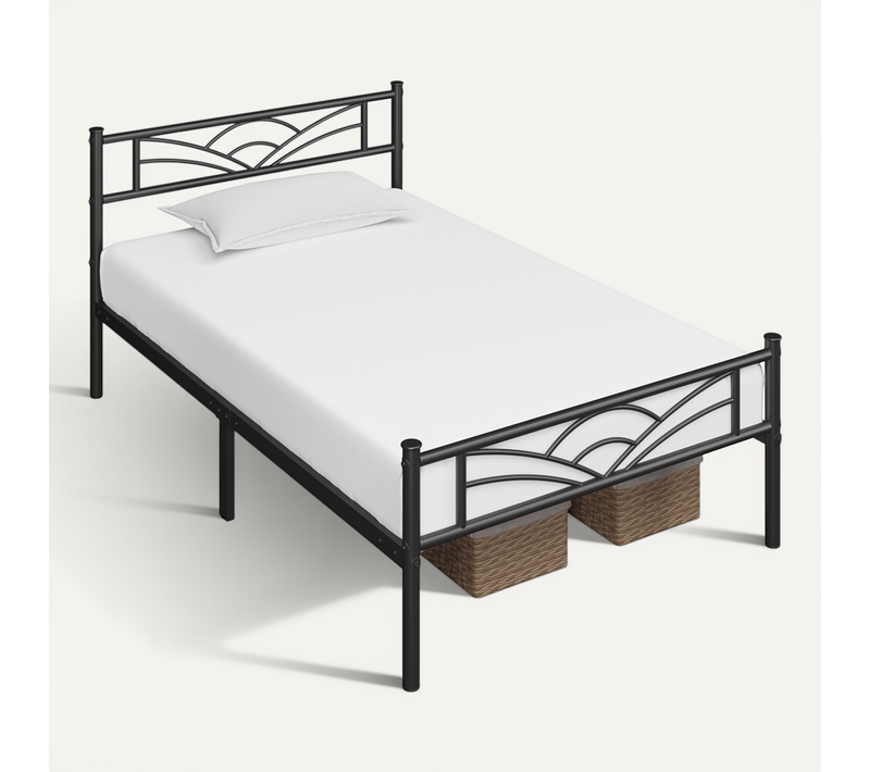 Yaheetech Cadre de lit Simple 90 x 190 cm en Métal Assemblage Simple pour Adultes Noir