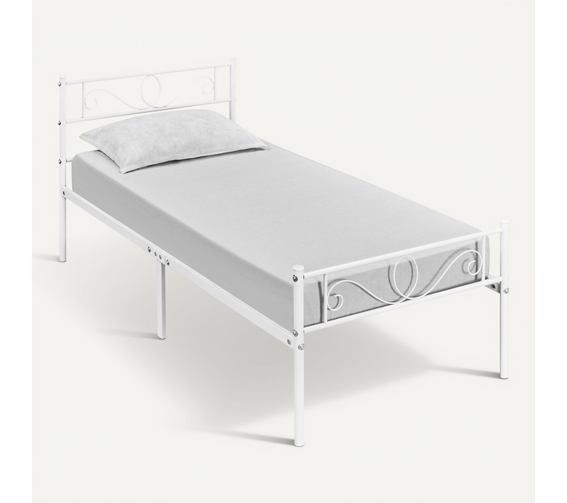 Lit Simple Cadre De Lit 90 X 190 Cm En Métal Blanc