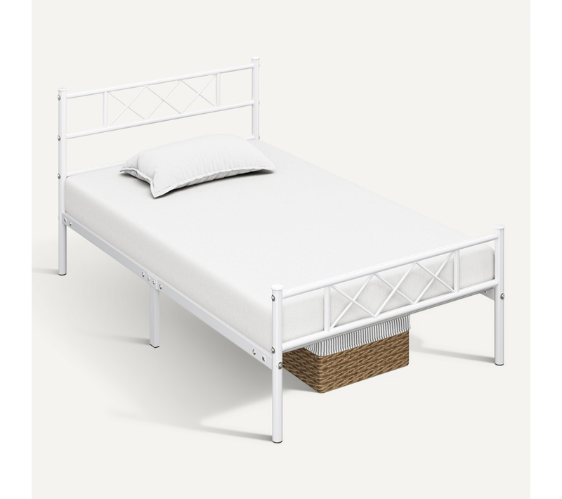 Cadre De Lit Simple Lit En Métal 90x190 Cm Blanc