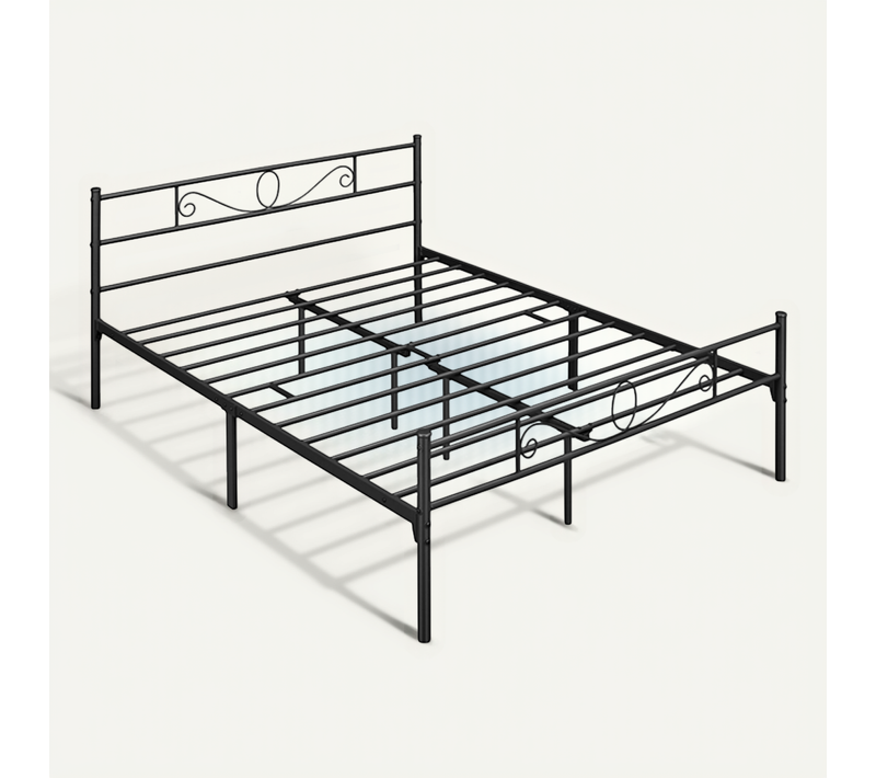 Lit Simple 160 X 200 Cm En Métal Pour Adultes Noir