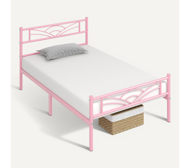 Lit Simple Cadre De Lit 90 X 190 Cm En Métal Assemblage Simple Rose