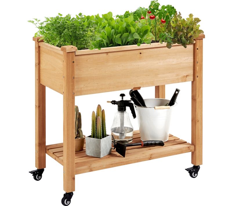 Carré Potager Surélevé Lit De Jardin Sur Pieds Avec Etagère