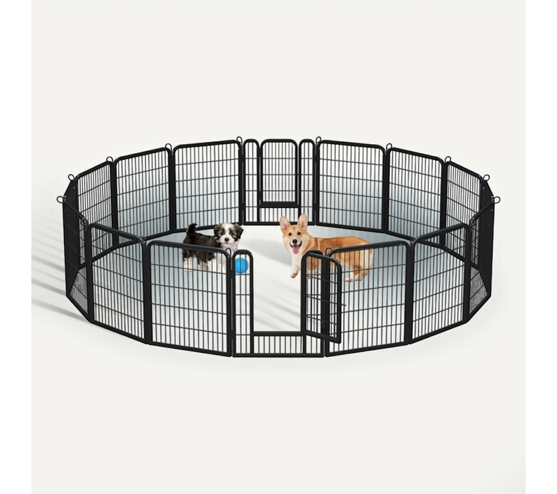 16 Panneaux Parc Enclos Pour Chiens Porte 80 Cm Noir