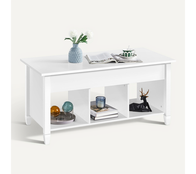 Table Basse Avec Plateau Relevable 104,5 X 49,5 X(49-63) Cm Blanc