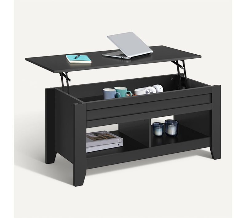 Table De Basse Relevable Avec Plateau Relevable En Bois Mdf 104 X 49 X 49/61 Cm Noir