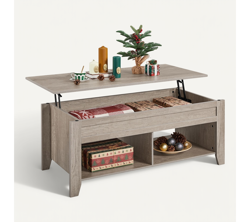 Table De Basse Relevable Avec Plateau Relevable En Bois Mdf 104 X 49 X 49/61 Cm Gris