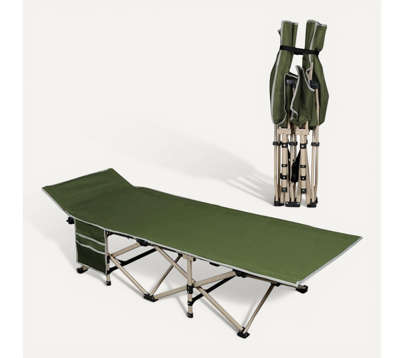Lit De Camp Pliable 1 Personne Avec Pochettes 150 Kg De Charge Maximale Vert Militaire