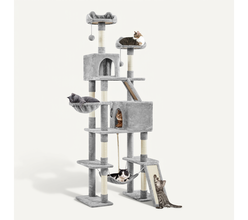 Arbre à Chat Géant Hauteur 209 Cm Multiniveau Avec Poteaux En Sisal