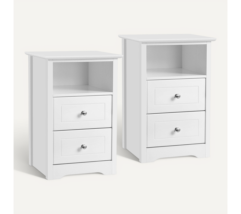 Table De Chevet Lot De 2 Table De Nuit En Bois 2 Tiroirs 1 Compartiment