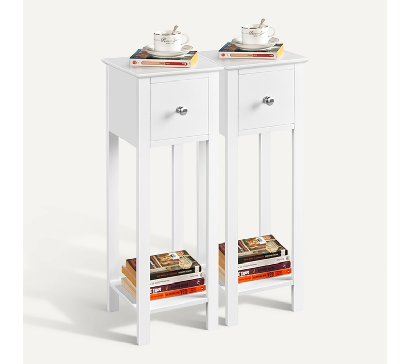 Lot De 2 Tables D'appoint Console En Bois Blanc
