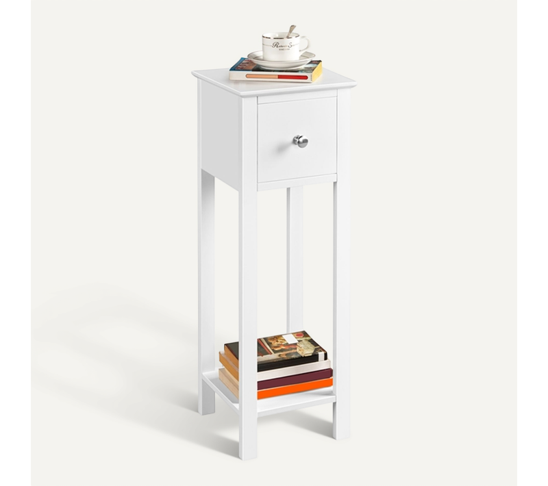 Table De Chevet Table D'appoint Haute Étroite Blanc