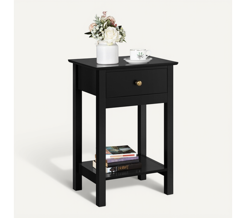 Table De Chevet Compacte Table De Nuit En Bois Mdf Noir