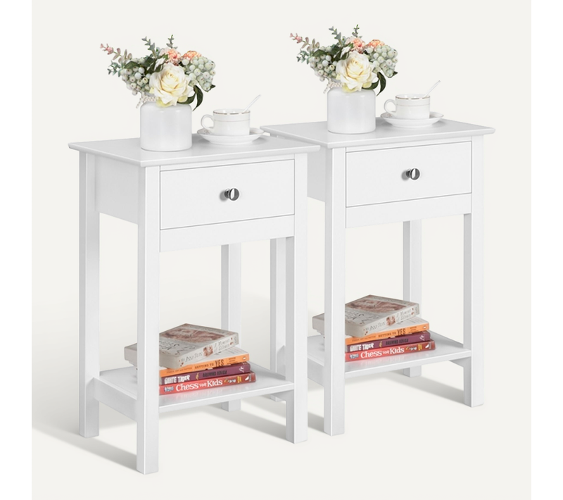 Lot De 2 Table De Chevet Du Lit, Table De Nuit Blanc